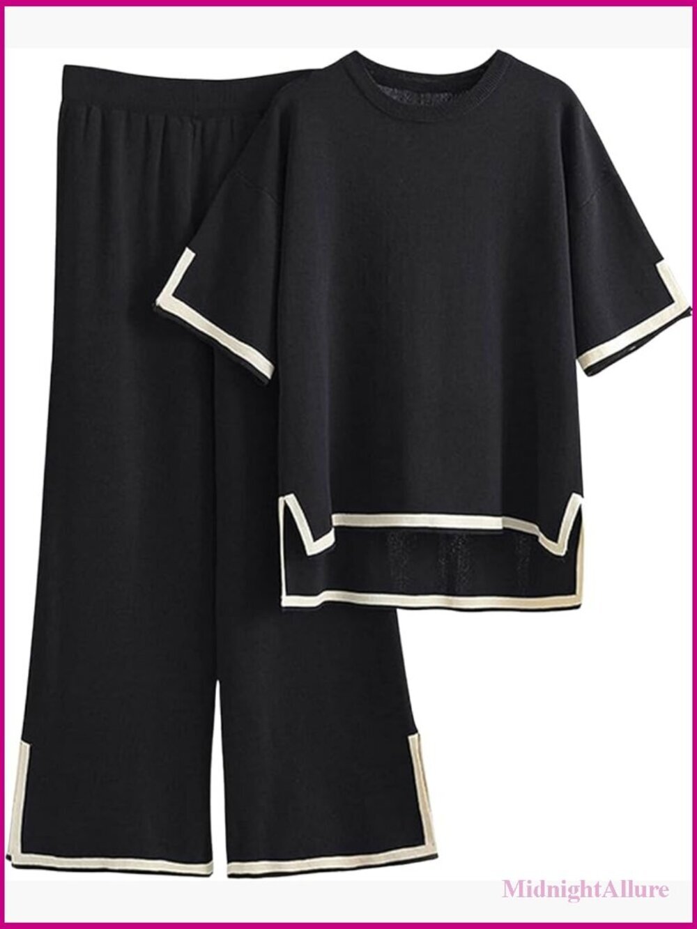 Women's 2-Piece Knit Lounge Set Short Sleeve Pullover & Wide Leg Pants Striped